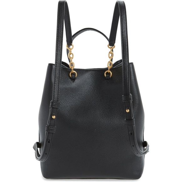 Tory Burch Georgia Leather Backpack Bucket Bag Black Purse - Picture 2 of 9